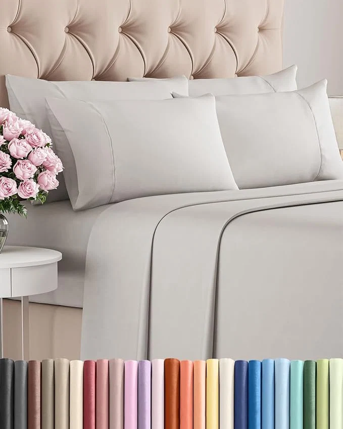 Proven Cal King 6 Piece Sheet Set - Comfy Breathable amp Cooling - Soft Hotel Luxury Bedding Set with 8-16 Inch Deep Pockets - 1 Flat amp 1 Fitted Sheet amp 4 Pillowcases - Wrinkle amp Easy Care - French Grey High-End