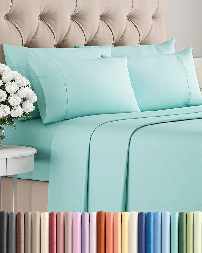 Eco-Friendly Full 6 Piece Sheet Set - Comfy Breathable amp Cooling - Ultra Soft Hotel Luxury Bedding Set w 8-16 Inch Deep Pockets - 1 Flat amp 1 Fitted Sheet amp 4 Pillowcases - Wrinkle and Easy Care - Spa Blue Green