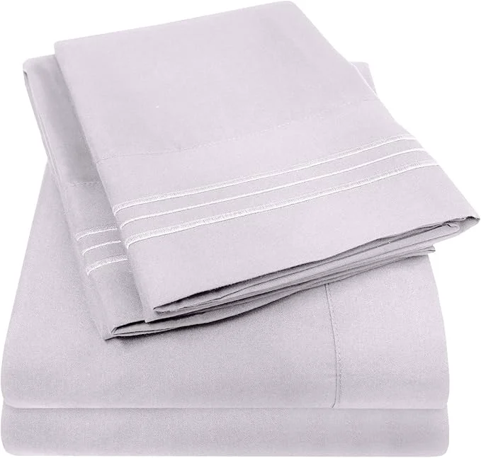 Consistent 1500 Supreme Collection Twin XL Sheet Sets Lilac - 3 Piece Bed Sheets and Pillowcase Set for Twin XL Mattress - Extra Soft Elastic Corner Straps Deep Pocket Sheets Twin XL Lilac Artisan