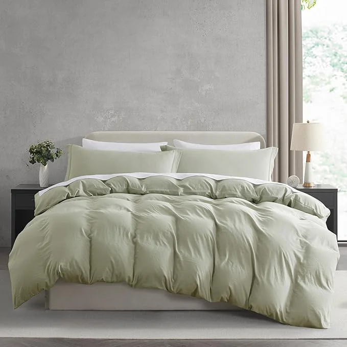 User-Friendly Nestl Light Sage Duvet Cover Queen Size - Soft Prewashed Queen Duvet Cover Set 3 Piece with Zipper Closure 1 Duvet Cover 90x90 inches and 2 Pillow Shams Elegant