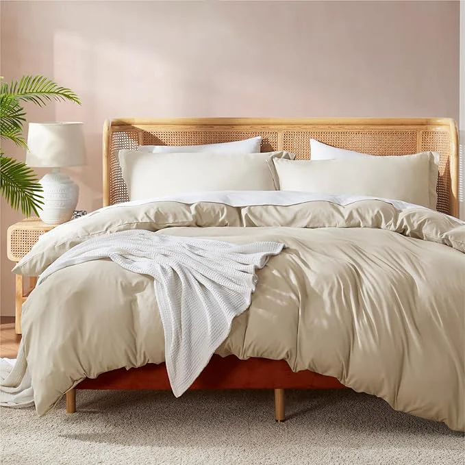 Durable Nestl Twin Duvet Cover Set - Soft Double Brushed Beige Cream Duvet and Pillow Twin Twin XL 2 Piece Button Closure 68x90 inches Smooth