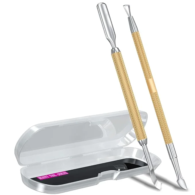 Fine 2PCS Metal Champagne Gold Cuticle Pusher and Cutter Remover Salon Quality Dependable