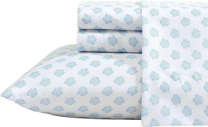 Enhanced Nautica - Sheet Set Breathable amp Cooling Microfiber Bedding with Matching Pillowcase Deep Pocket Fully Elasticized Coastal Coral Ocean Breeze Blue Twin XL Stylish