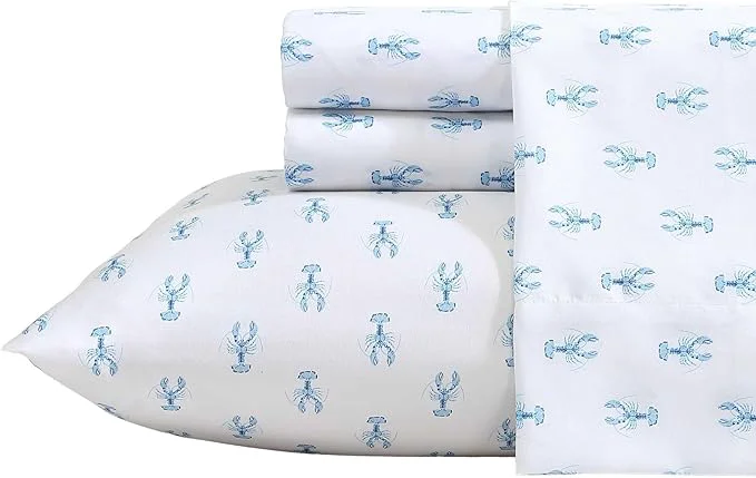 Advanced Nautica - Sheet Set Breathable amp Cooling Microfiber Bedding with Matching Pillowcase Deep Pocket Fully Elasticized Nantucket Lobster Ocean Breeze Blue Twin XL Efficient