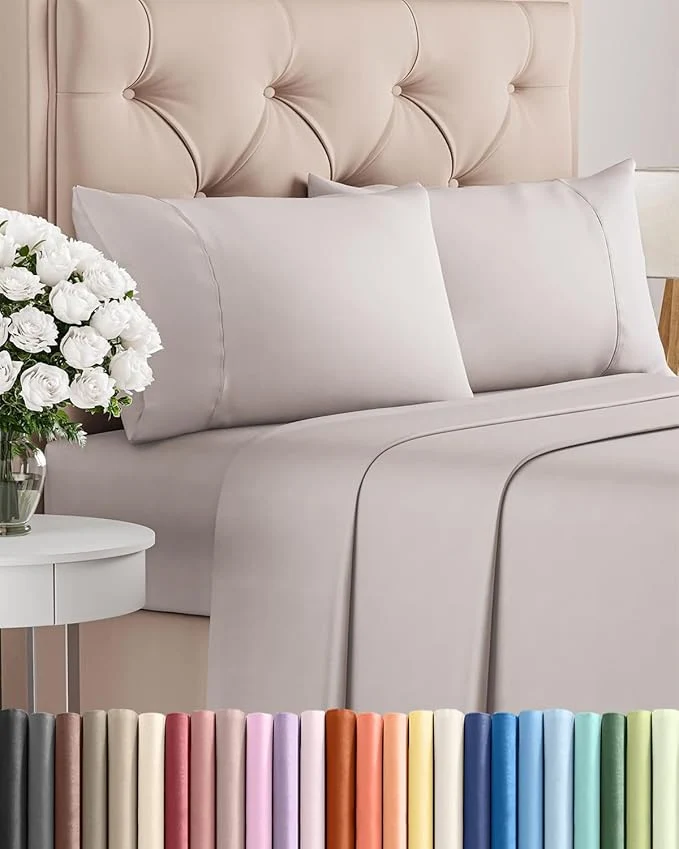 Original Design Twin XL 4 Piece Sheet Set - Comfy Breathable amp Cooling - Ultra Soft Hotel Luxury Bedding Set w 8-16 Inch Deep Pockets - 1 Flat amp 1 Fitted Sheet amp 2 Pillowcases - Wrinkle amp Easy Care - Light Grey Powerful