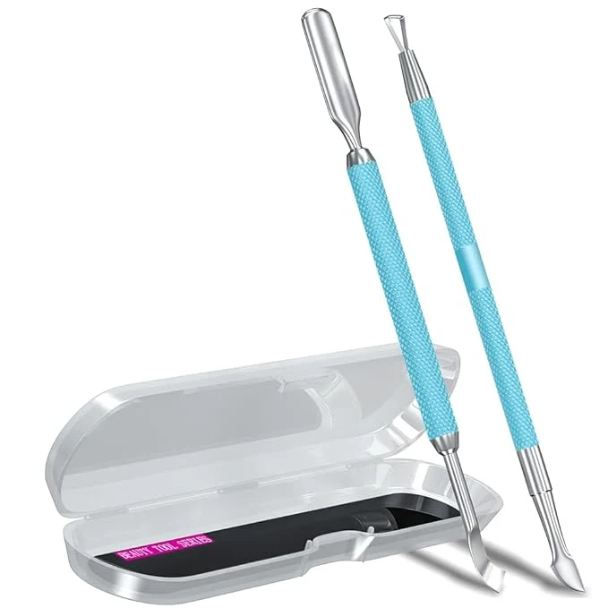 Breathable 2PCS MetalTurquoise Lake Blue Cuticle Pusher and Cutter Remover Salon Quality Pure