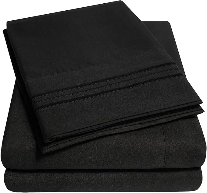 Artisan 1500 Supreme Collection Extra Deep Pocket Sheets Set - Luxury Soft Bed Sheets Wrinkle Bedding Over 40 Colors 21 inch Extra Deep Pocket King Black Reliable