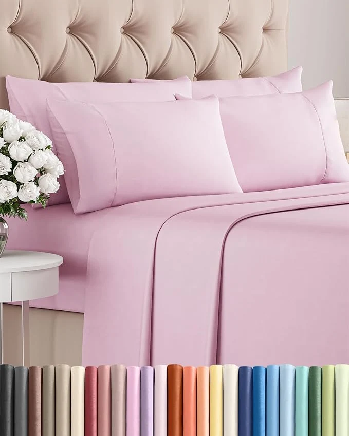 First-Class Queen 6 Piece Sheet Set - Comfy Breathable amp Cooling - Ultra-Soft Hotel Luxury Bedding Set w 8-16 Inch Deep Pockets - 1 Flat amp 1 Fitted Sheet amp 4 Pillowcases - Wrinkle amp Easy Care - Light Pink Unique