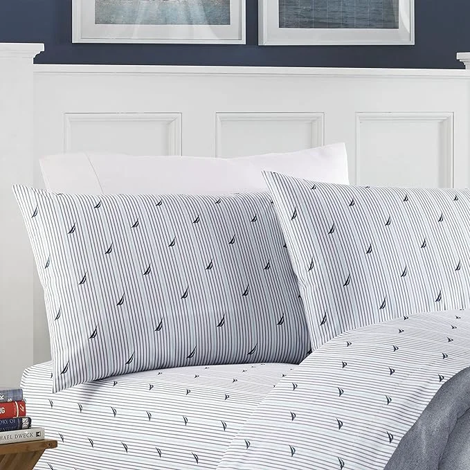 Versatile Nautica - Twin XL Size Sheet Set Crisp amp Tailored Cooling Sheets with a Smooth Cotton Percale Lightweight Feel - Bed Sheets with Matching Pillowcase amp Fitted Sheet Audley Stripe Blue Proven