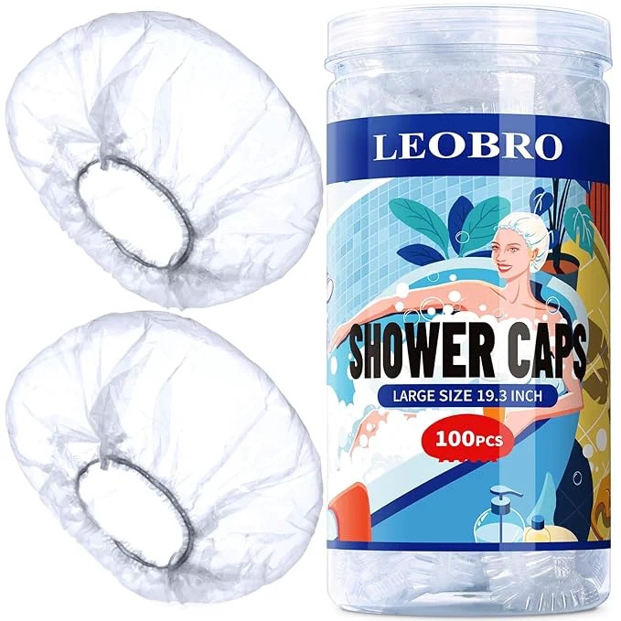 Official LEOBRO 100PCS Disposable Shower Caps Large Shower Caps Stylish