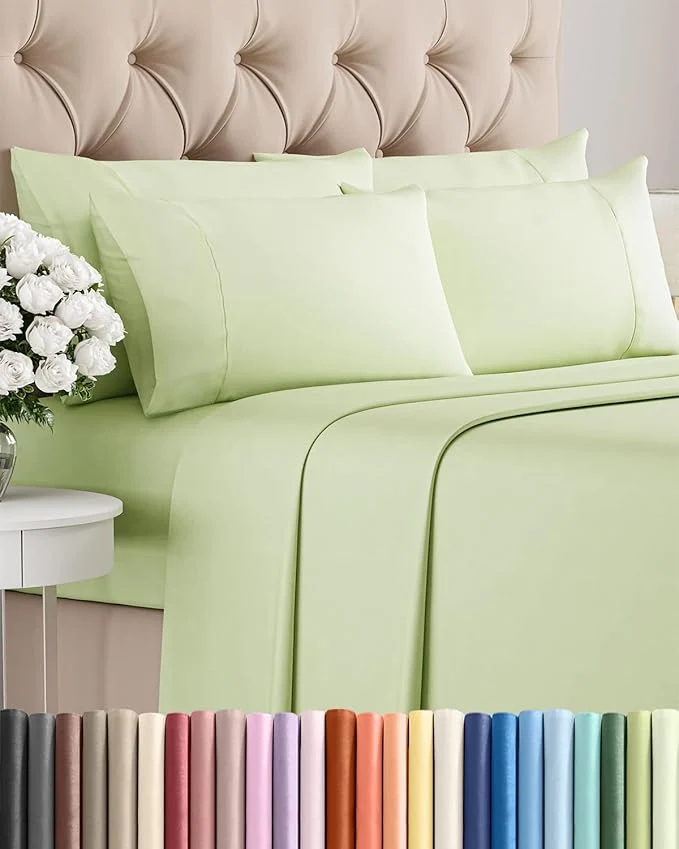 Recyclable Queen 6 Piece Sheet Set - Comfy Breathable amp Cooling - Ultra-Soft Hotel Luxury Bedding Set w 8-16 Inch Deep Pockets - 1 Flat amp 1 Fitted Sheet amp 4 Pillowcases - Wrinkle amp Easy Care - Light Sage Trendy