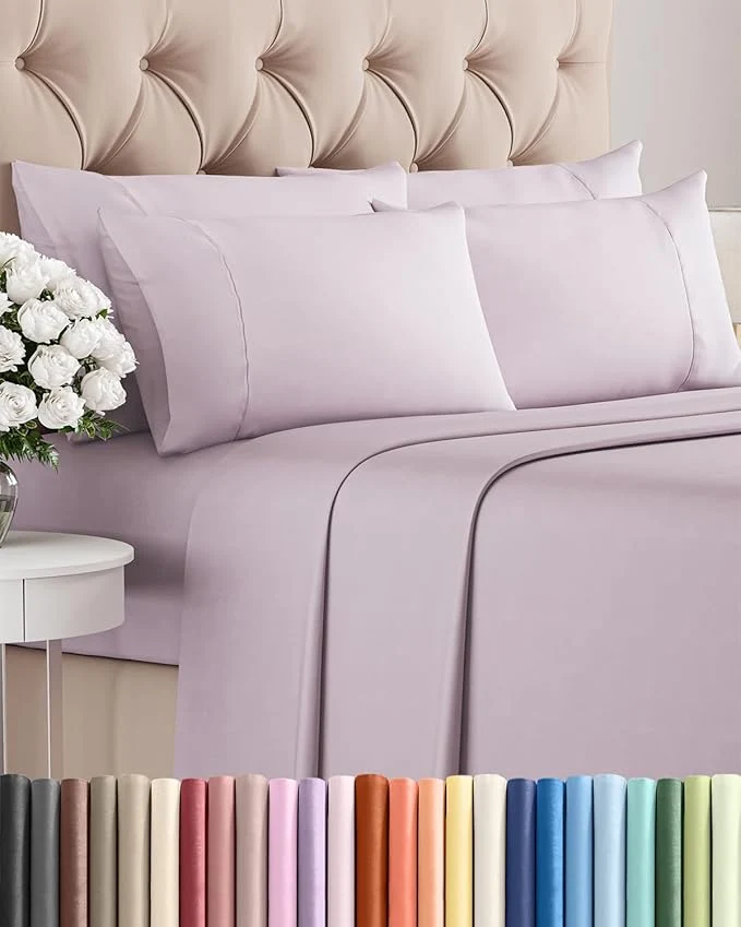 Unique Full 6 Piece Sheet Set - Comfy Breathable amp Cooling - Soft Hotel Luxury Bedding Set with 8-16 Inch Deep Pockets - 1 Flat amp 1 Fitted Sheet amp 4 Pillowcases - Wrinkle amp Easy Care - Light Lavender Genuine