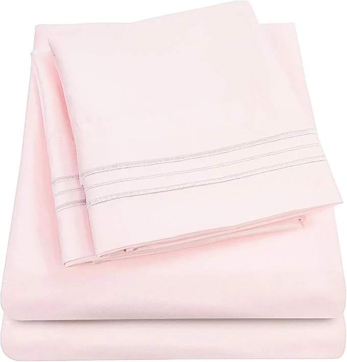 Recyclable 1500 Supreme Collection King Sheet Sets Pale Pink - Luxury Hotel Bed Sheets and Pillowcase Set for King Mattress - Extra Soft Elastic Corner Straps Deep Pocket Sheets King Pale Pink