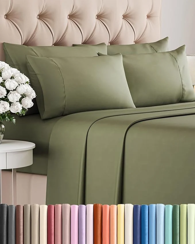 King 6 Piece Sheet Set - Comfy Breathable amp Cooling - Ultra-Soft Hotel Luxury Bedding Set with 8-16 Inch Deep Pockets - 1 Flat amp 1 Fitted Sheet amp 4 Pillowcases - Wrinkle amp Easy Care - Sage Green High-Quality