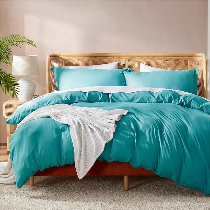 Luxury Nestl Teal Duvet Cover Queen Size - Soft Double Brushed Queen Duvet Cover Set 3 Piece with Button Closure 1 Duvet Cover 90x90 inches and 2 Pillow Shams Solid