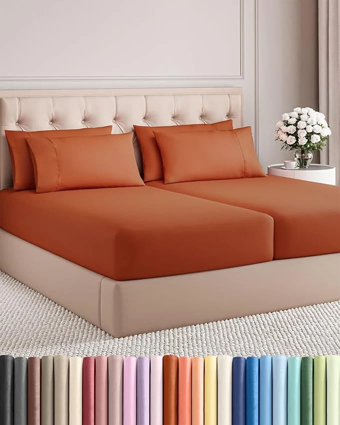 Genuine Split King 7 Piece Sheet Set - Comfy Breathable amp Cooling - Soft Hotel Luxury Bedding Set with 8-16 Inch Deep Pockets - 1 Flat amp 2 Fitted Sheet amp 4 Pillowcases - Wrinkle amp Easy Care - Terracotta Innovative
