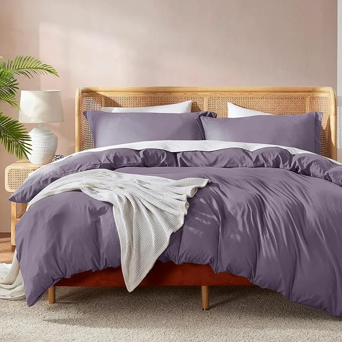 Reusable Nestl Grayish Purple Duvet Cover Queen Size - Soft Double Brushed Queen Duvet Cover Set 3 Piece with Button Closure 1 Duvet Cover 90x90 inches and 2 Pillow Shams Premium