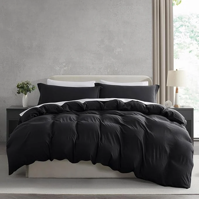 Long-Lasting Nestl Black Duvet Cover Queen Size - Soft Prewashed Queen Duvet Cover Set 3 Piece with Zipper Closure 1 Duvet Cover 90x90 inches and 2 Pillow Shams - No Comforter Reliable