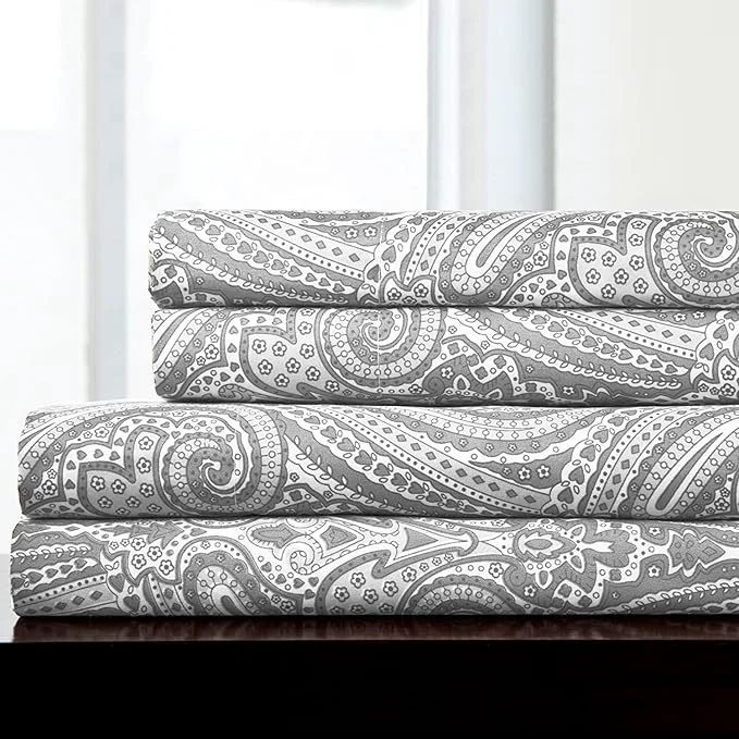 High-Quality California King Sheet Sets - Breathable Luxury Sheets with Full Elastic amp Secure Corner Straps Built In - 1800 Supreme Collection Cal King Deep Pocket Bedding Sheet Set California King Paisley Gray Excellent