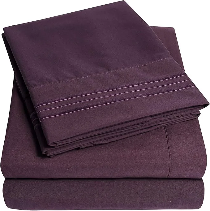 Convenient 1500 Supreme Collection Bed Sheet Set - Extra Soft Elastic Corner Straps Deep Pockets Wrinkle amp Fade Resistant Hypoallergenic Sheets Set Luxury Hotel Bedding Queen Purple Smart
