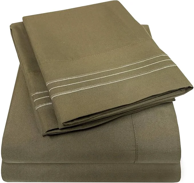 Fine Crafted 1500 Supreme Collection California King Sheet Sets Olive Green - Luxury Hotel Bed Sheets and Pillowcase Set for California King Mattress - Extra Soft Elastic Corner Straps Deep Pocket Sheets Olive Convenient