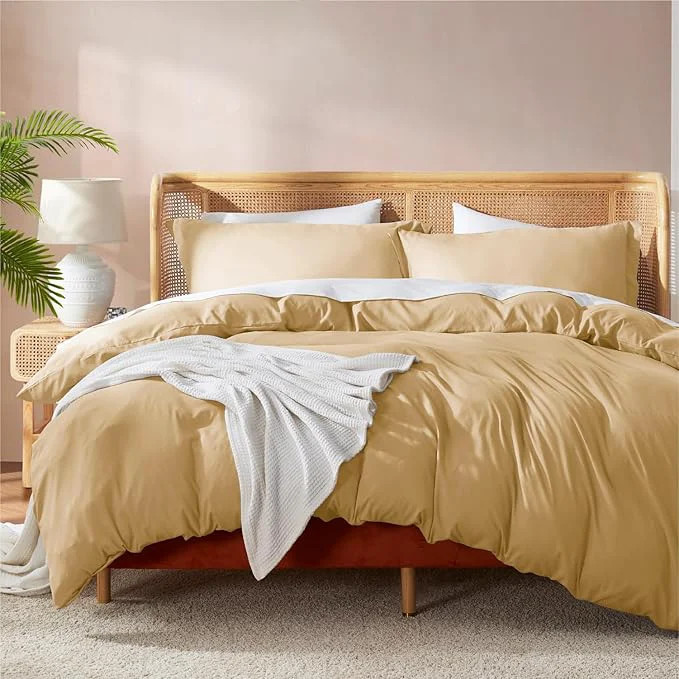 Organic Nestl Camel Gold Duvet Cover King Size - Soft Double Brushed King Duvet Cover Set 3 Piece with Button Closure 1 Duvet Cover 104x90 inches and 2 Pillow Shams Minimalist