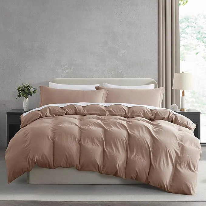 Consistent Nestl Khaki Duvet Cover Queen Size - Soft Prewashed Queen Duvet Cover Set 3 Piece with Zipper Closure 1 Duvet Cover 90x90 inches and 2 Pillow Shams Verified