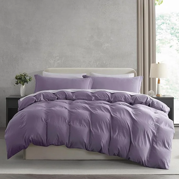 Eco-Friendly Nestl Grayish Purple Duvet Cover King Size - Soft Prewashed King Duvet Cover Set 3 Piece with Zipper Closure 1 Duvet Cover 104x90 inches and 2 Pillow Shams Fast