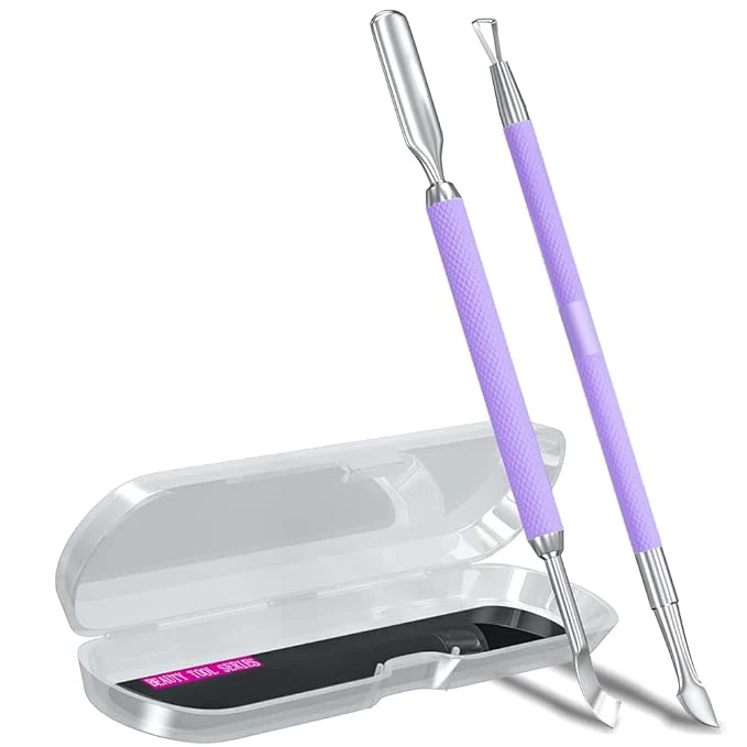 Environmentally Friendly 2PCS Metal Lavender Taro Purple Cuticle Pusher and Cutter Remover Salon Quality Soft