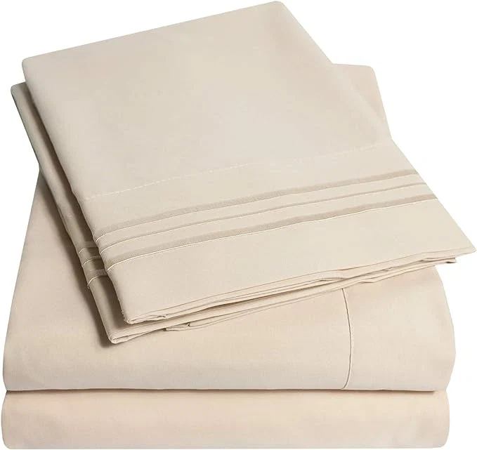 Traditional 1500 Supreme Collection Extra Soft Split King Sheets Set Beige - Luxury Bed Sheets Set with Deep Pocket Wrinkle Bedding Over 40 Colors Split King Size Beige Consistent