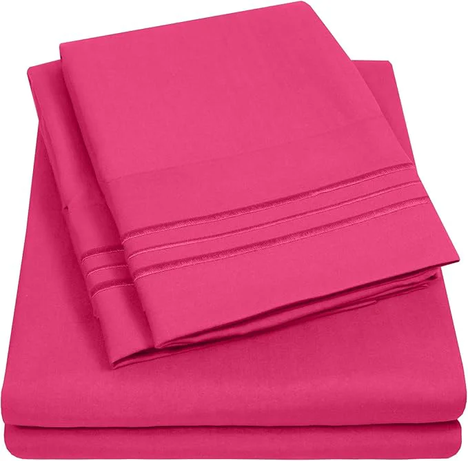 Exceptional 1500 Supreme Collection King Sheet Sets Fuschia - Luxury Hotel Bed Sheets and Pillowcase Set for King Mattress - Extra Soft Elastic Corner Straps Deep Pocket Sheets King Fuschia Durable