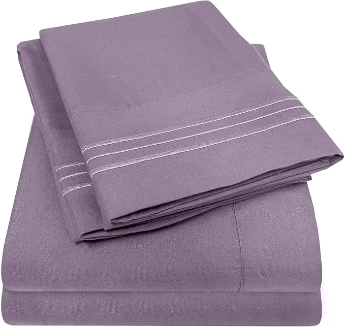 Advanced Sweet Home Collection 3Pc Twin XL Sheet Set Plum - Microfiber Bed Linen Set Deep Pocket Wrinkle amp Fade Resistant 1500 Thread Count No Ironing Necessary Enhanced