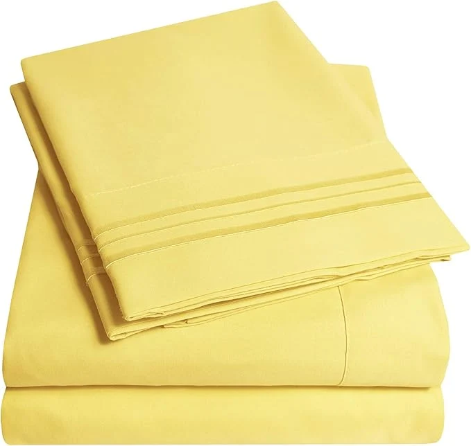 Durable 1500 Supreme Collection Queen Sheet Sets Yellow - Luxury Hotel Bed Sheets and Pillowcase Set for Queen Mattress - Extra Soft Elastic Corner Straps Deep Pocket Sheets Queen Yellow Superior
