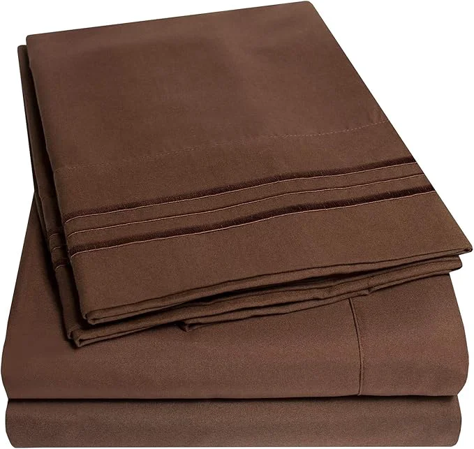 Contemporary 1500 Supreme Collection Bed Sheets - 4 Piece Bed Sheet Set Deep Pocket Wrinkle Hypoallergenic Bedding - Full Brown Authentic