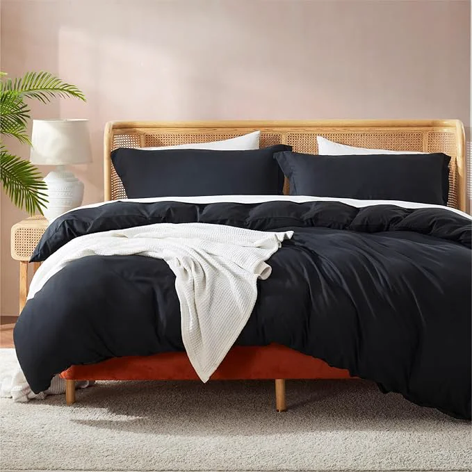Consistent Nestl Black Duvet Cover Full Size - Soft Double Brushed Full Size Duvet Cover Set 3 Piece with Button Closure 1 Duvet Cover 80x90 inches and 2 Pillow Shams Outstanding