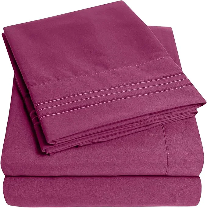Exceptional 1500 Supreme Collection Twin Sheet Sets Berry Purple - 3 Piece Bed Sheets and Pillowcase Set for Twin Mattress - Extra Soft Elastic Corner Straps Deep Pocket Sheets Twin Berry Purple Lightweight