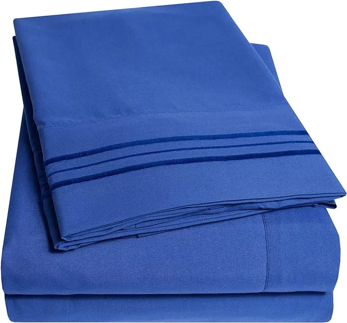 Outstanding 1500 Supreme Collection Twin XL Sheet Sets Royal Blue - 3 Piece Bed Sheets and Pillowcase Set for Twin XL Mattress - Extra Soft Elastic Corner Straps Deep Pocket Sheets Twin XL Royal Blue High-End