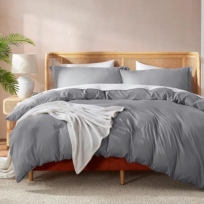 Versatile Nestl Grey Duvet Cover Full Size - Soft Double Brushed Full Size Duvet Cover Set 3 Piece with Button Closure 1 Duvet Cover 80x90 inches and 2 Pillow Shams Premium Material