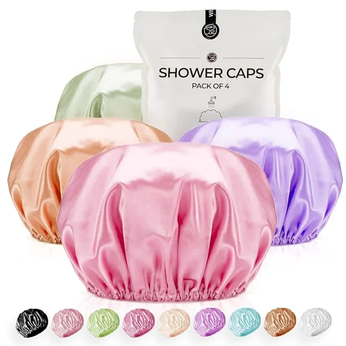 Classic Shower Cap for Women Reusable Extra Large Shower Caps for Men Satin Double Verified