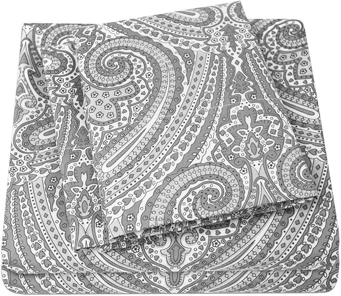 Outstanding 1500 Supreme Collection Twin Sheet Sets Paisley Gray - Luxury Hotel Bed Sheets and Pillowcase Set for Twin Mattress - Extra Soft Elastic Corner Straps Deep Pocket Sheets - Twin Paisley Gray Artisan