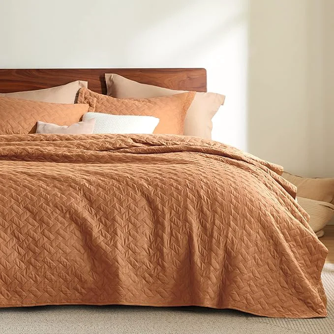 Traditional Bedsure Quilts King Size - Lightweight Bedspreads King Size with Basket Weave Pattern Soft Quilt Bedding Set Hazel Brown Comforter Set Coverlet for All Seasons with 2 Pillow Shams 106 quot x 96 quot Skin-Friendly Soft All-Season Comfort Breathable Lig... Flexible