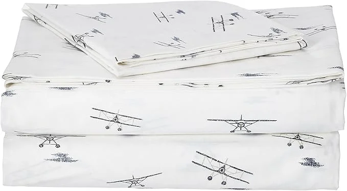 Green Eddie Bauer - Twin Bed Sheets Cotton Percale Bedding Set with Matching Pillowcase Crisp amp Cool Dorm Essentials Sea Planes Blue High-Performance
