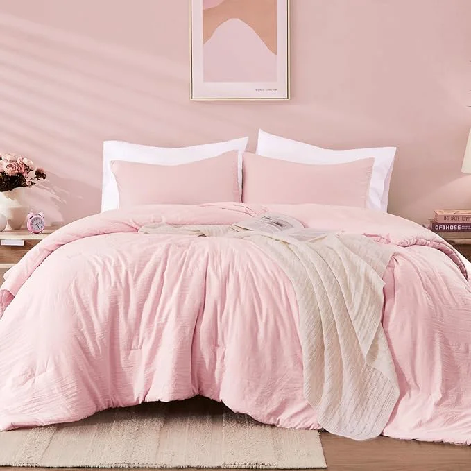 Healthy WRENSONGE Full Size Comforter Sets - 3 Pieces Soft Pink Comforter Prewashed Soft Lightweight for All Seasons Fluffy Down Comforter Full Size with 2 Pillow Shams Breathable