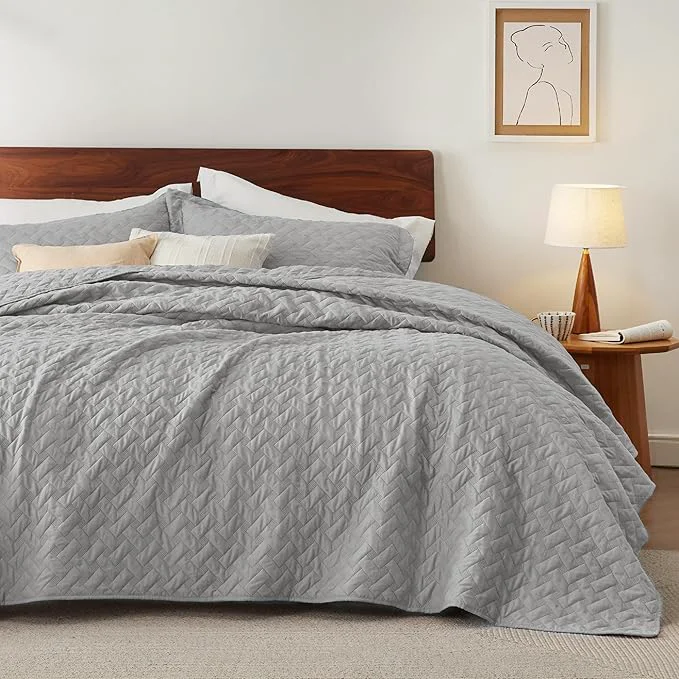 Outstanding Bedsure Quilts King Size - Lightweight Bedspreads King Size with Basket Weave Pattern Soft Quilt Bedding Set Light Grey Comforter Set Coverlet for All Seasons with 2 Pillow Shams 106 quot x 96 quot Skin-Friendly Soft All-Season Comfort Breathable Ligh... Premium