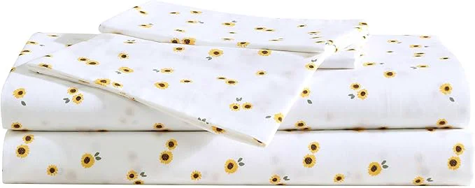 Exclusive Eddie Bauer - Sheet Set Cotton Percale Bedding with Matching Pillowcases Crisp amp Breathable 200-Thread Count Classic Comfort Essentials Sunflower Yellow King Fast