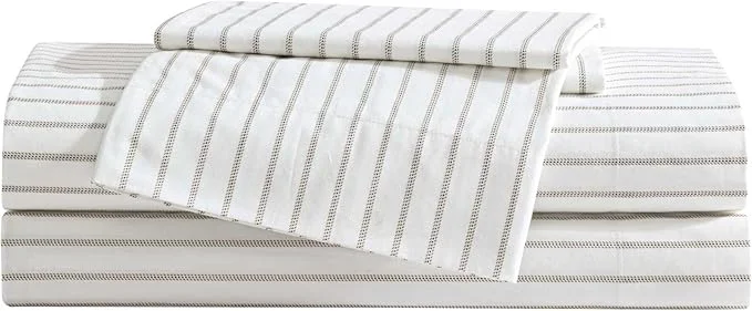 Artisan Eddie Bauer - King Sheet Set Cotton Percale Bedding Set Super Soft and Bedding Set Oeko-Tex Essential Stripe Beige King Proven