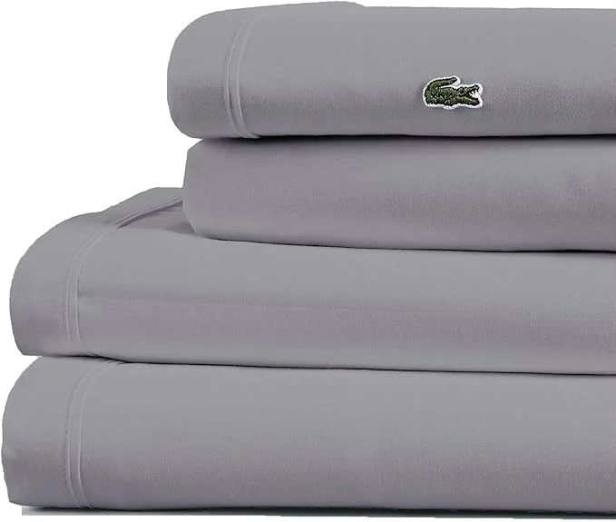 Advanced Lacoste Cotton Percale 3-Piece Sheet Set – Cool Crisp Matte and Durable Oeko-Tex – Solid Sleet Twin Refined