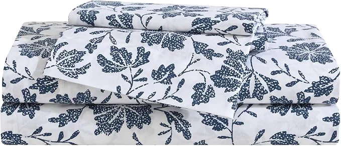 Flexible Eddie Bauer - Full Sheet Set Premium Cotton Percale Bedding Set Floral Home Decor Oeko-Tex Woodblock Floral Blue Full Authentic