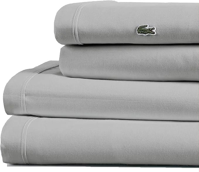 Fashionable Lacoste Cotton Percale 4-Piece Sheet Set – Cool Crisp Matte and Durable Oeko-Tex – Solid Micro Chip Full Original Design