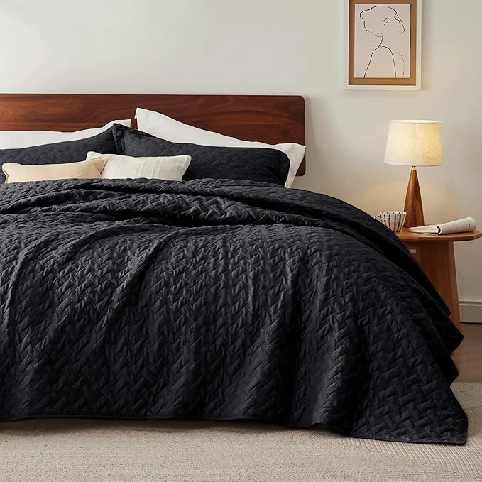 Original Design Bedsure Quilts Queen Size - Lightweight Bedspreads Queen Size with Basket Weave Pattern Soft Quilt Bedding Set Black Comforter Set Coverlet for All Seasons with 2 Pillow Shams 90 quot x 96 quot Skin-Friendly Soft All-Season Comfort Breathable Lightwei... Refined